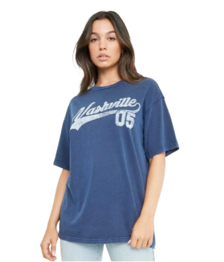 Blue Long T-hirt with Slogan