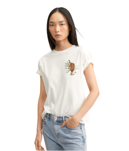 White T-shirt with Tiger Patch